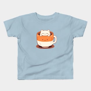 Kawaii cat in a cup Kids T-Shirt